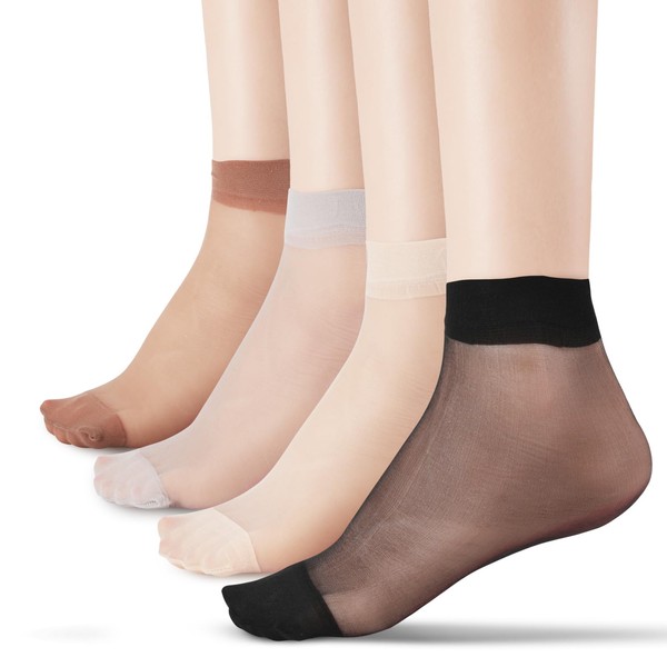 ecdiykit 20PCS Ankle High Nylons for Women, Black Sheer Socks