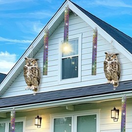 Plastic Owl to Scare Pigeon Away from Porch Patio Balcony, 2Pcs Pigeon Scare Devices with Reflective Tape, Flat Fake Owl to Keep Pigeon Away, Garden Owl to Scare Woodpecker Pigeon Squirrel for Outdoor