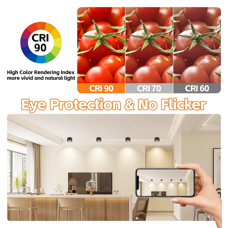 YindaLux 3CCT LED Surface-Mounted Spotlight, Extra Flat, Black, Diameter 80