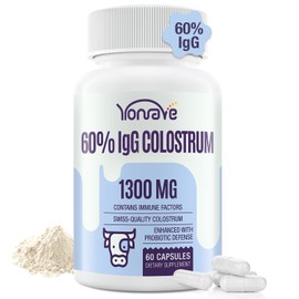 Yonrave Bovine Colostrum Capsules Supplement 1300mg - Extra High 60% IgG Bovine Colostrum - Gut, Bone, Exercise, Immune - 60 Capsules