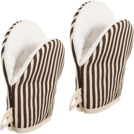 1 Pair Coffee Cotton Heat Resistant Striped Mini Oven Mitts