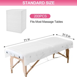 200 Piece Disposable Massage Table Sheets 31" x 71" - Non-Woven Fabric Bed Covers for Spa, Massage, Beauty & Tattoos - Breathable, Hygienic (White)