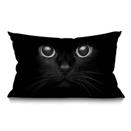 BGBDEIA Cat Cushion Cover,Cute Black Cat Face with Black Eye Cotton Linen Throw Pillow case Pillow Cover for Sofa Home Decorative Oblong 30 x 50 cm 12x20 Inches
