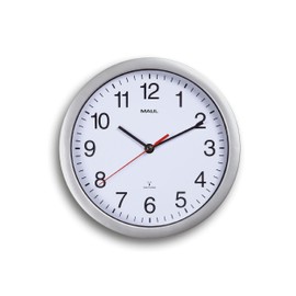 Maul MAULrun Wall Clock, Diameter 25 cm, Stylish Radio-Controlled Clock with Automatic Time Setting, Ideal for Living Room, Bedroom, Kitchen, Study and Office, Easy to Read with Large Numbers, Silver