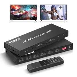 FERRISA 4x2 HDMI Matrix Switch, 4 in 2 Out Matrix HDMI Video Switcher Splitter +Optical & L/R Audio Output,Support Ultra HD 4K, 3D 1080P, Audio EDID Extractor with IR Remote Control
