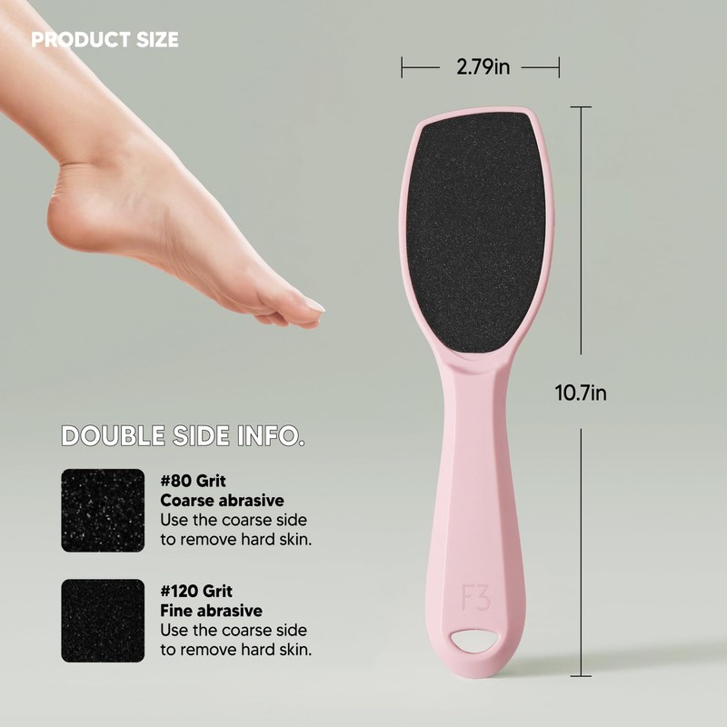 F3 Systems, Wide Emery Foot File(Pink), Double-Sided Pedicure Tool, Colossal