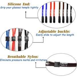 Paquete de 4 correas ajustables para anteojos, cordón deportivo antideslizante para el cuello, cuerda de nailon suave para anteojos anchas de 4 a 7 mm