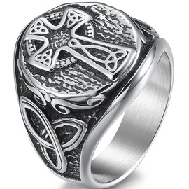 Jude Jewelers Retro Vintage Stainless Steel Christian Cross Celtic Knot Biker Vikings Cocktail Party Ring (Silver, 10)