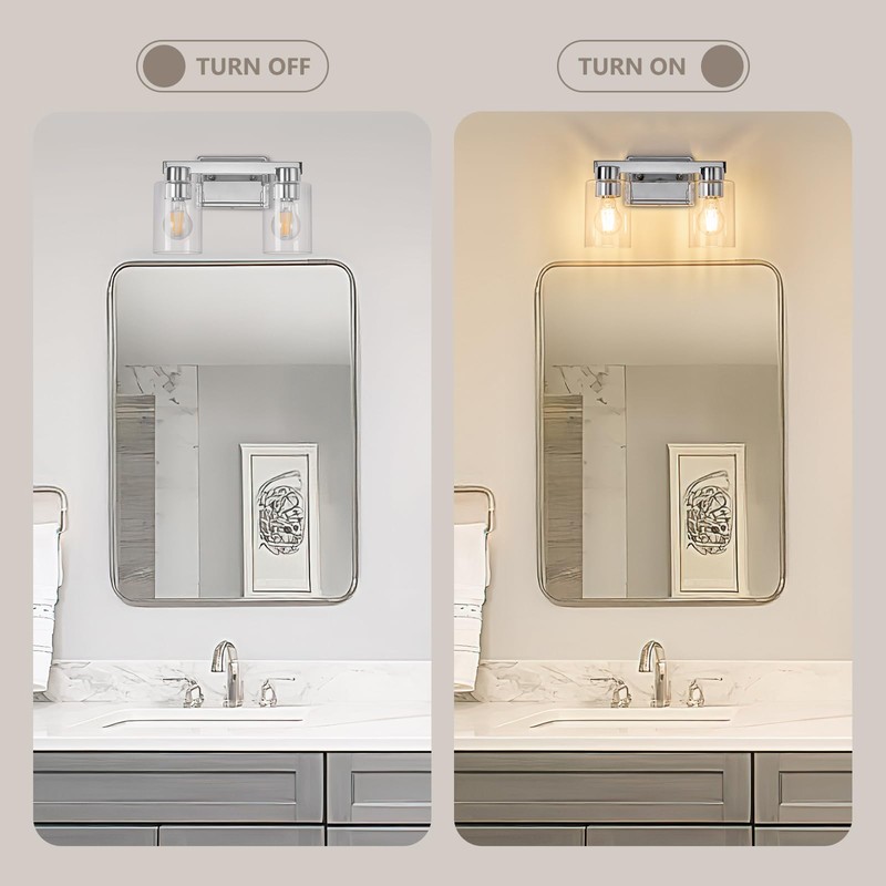 AURYNIX 2-Light Bathroom Light Fixtures Modern Chrome Vanity Lights with