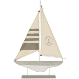 Deco 79 Cement Stone Sail Boat Handmade Decorative Sculpture Home Decor Statue with Cream Sails, Accent Figurine 14" x 2" x 22", Gray