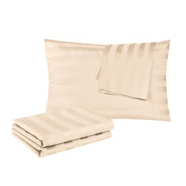 100% Egyptian Cotton Standard Pillow Protectors Set of 4, 400 Thread Count Sateen Weave Cooling Pillowcase, Easy Care Zippered Style Pillow Covers (4 Pack, Stripe-Beige,Standard)