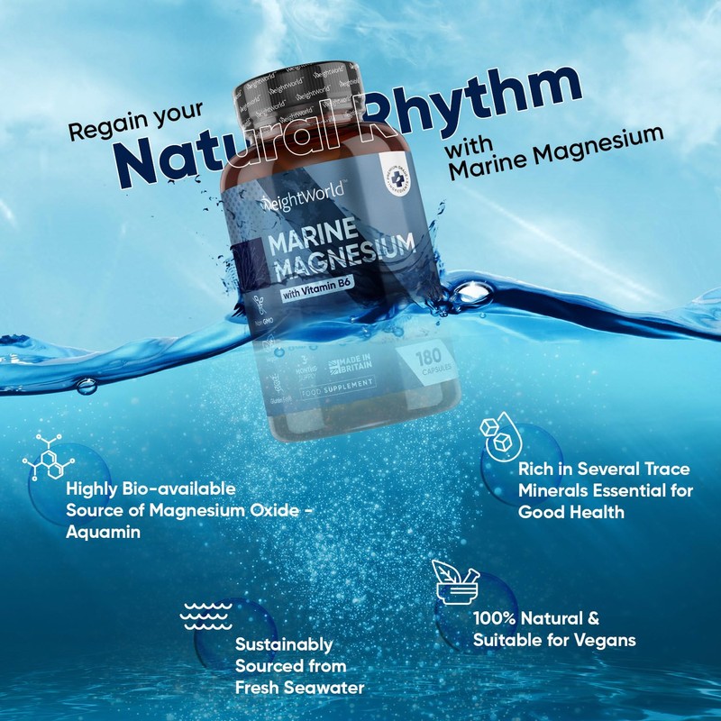 High Strength Magnesium Supplements - 180 Vegan Marine Magnesium Capsules