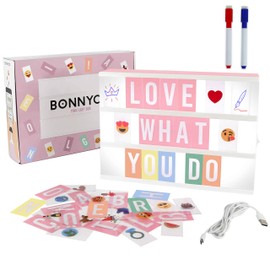 BONNYCO Pink Cinema Light Box with 400 Letters, Emojis, 2 Markers. Led Light Box Home Office and Room Decor, Cinema Led Sign Letters Board. Gifts for Women Girls Christmas Birthdays, Pink Decor