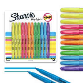 Sharpie Pocket Highlighters, Chisel Tip, Quick Dry, Assorted Fluorescent Colors, 12 Count - For Studying, Note-Taking, School, College, Office, Student & Teacher Supplies