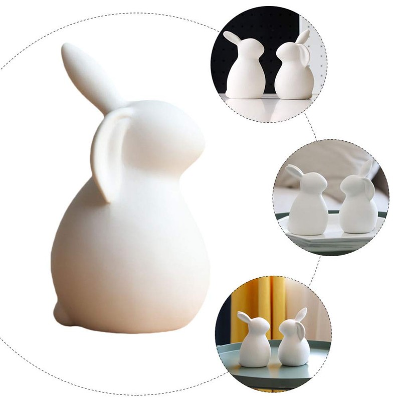 PRETYZOOM Ceramics Bunny Figurine Easter White Bunny Figurines Home Decor