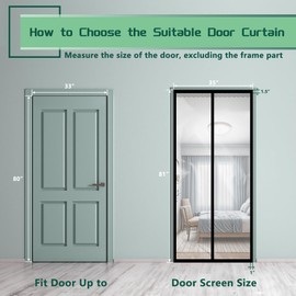 Memrita Thermal Insulated Door Curtain 35" x 81",Fits Doors up to 33" x 80", Durable Self-Closing Privacy Door Cover Screen Hands Free for Air Conditioner Room,Kitchen,Bedroom,Keep Cool in Summer