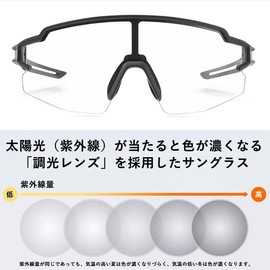 Rockbros Sports Sunglasses, Dimming Sunglasses, Road Bike, Cycling Goggles, Glasses, Transparent, Color Changing Dimming Sunglasses, UV400, For Driving, Bicycle, Eyewear, Golf, Running, Black