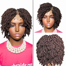 Glueless Kinky Twist Cap Wig for Black Women (Brown)