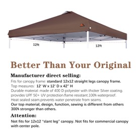 SCOCANOPY Replacement Top with Air Vent for 12x12 Canopy Frame, Canopy Cover ONLY, (Brown)