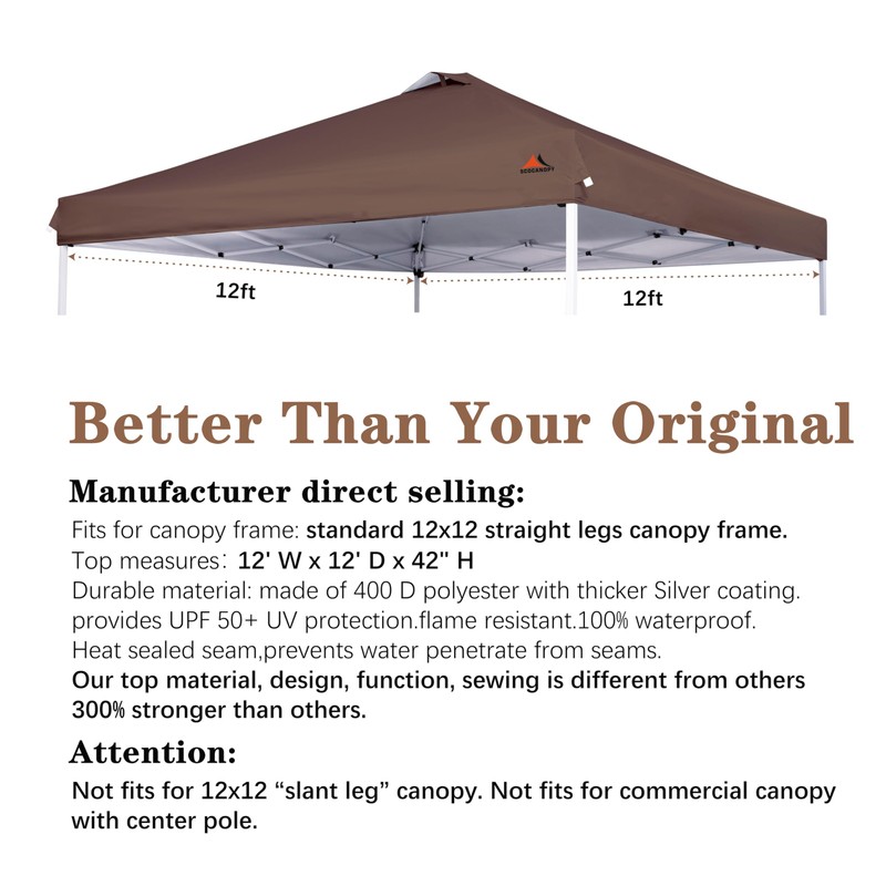 SCOCANOPY Replacement Top with Air Vent for 12x12 Canopy Frame,