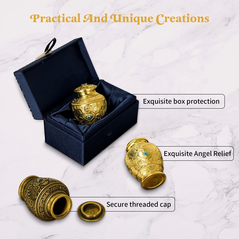 Premium Solid Brass Memorial Urn – Angel & Baroque Relief