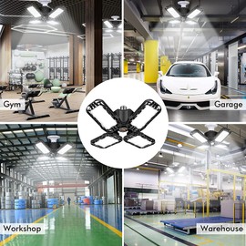 Tudoccy LED Garage Light 4 Pack, 120W Ultra Bright LED Shop Light with 4 Adjustable Panels, 12000LM E26/E27 Base Deformable Ceiling Fixtures for Garage, Workshop, Attic, Basement, Barn (Black-4 Pack)
