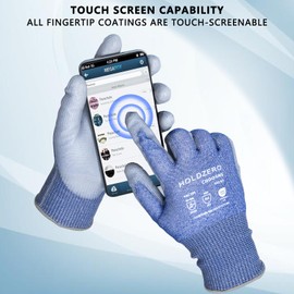 HOLDZERO Cut Resistant Gloves A4 Guard Cut Protection Glove Cutproof Safety Work Gloves with Full Touchscreen Fingers for Kitchen Cutting Glass Handling 3 Pairs Level 5 Blue&Grey Large