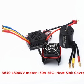 3650 4300KV Brushle Motor & 60A ESC & Heat Sink Cover Combo for 1：8 / 1:10 Remote Control Car and Boat Part