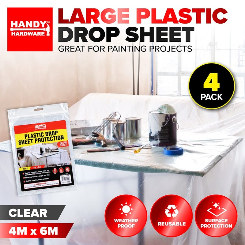 Handy Hardware Plastic Drop Protection Sheet, Large, Clear