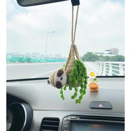 MADE BY BUNNY Crochet Sloth Car Rear View Mirror Holder, Cute Hanging Ornament, A Gift for Lovers Hanging, Lovely Bag Automotive Interior Decorations, CCBEEM01.1