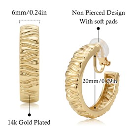 Eahoopfm Clip on Earrings Women, 14K Gold Small Gold Hoop Earrings, Hypoallergenic Non Pierced Hoop Croissant Earring for Women