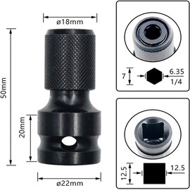 SPEACOUR 2 PCS Impact Adaptor 1/2 Square Drive to 1/4 Hex Shank Socket Adapter Quick Release Chuck Converter Durable Hexagonal Socket Adapter for Impact Ratchet Wrench Screwdriver Bit (Black)