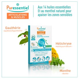 Puressentiel - Muscles & Joints - Cryo Pure Cold Patches with 14 Essential Oils - Immediate and Lasting Cold Effect - Relieves Wrists, Elbows, Backs, Thighs, Knees, Calves, Ankles - 3 Patches