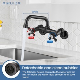 Airuida Oil Rubbed Bronze Wall Mounted Kitchen Faucet 6 Inch(15cm) Spout Reach Wall Mount Laundry Sink Faucet Adjustable Center Double Cross Handles Mixer Tap 360 Rotatable Restaurant Utility Faucet