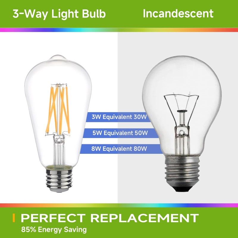 CHULEIBACUI ST21/ST64 3 Way LED Bulb, E26 Base, 30/50/80W Equivalent