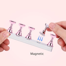 Nail Stand Acrylic Nail Art Display Stand Practice Nail Holder for Painting Nails Magnetic Practice Stands with Double-sided Tape For DIY Salon Supplies (Pink)