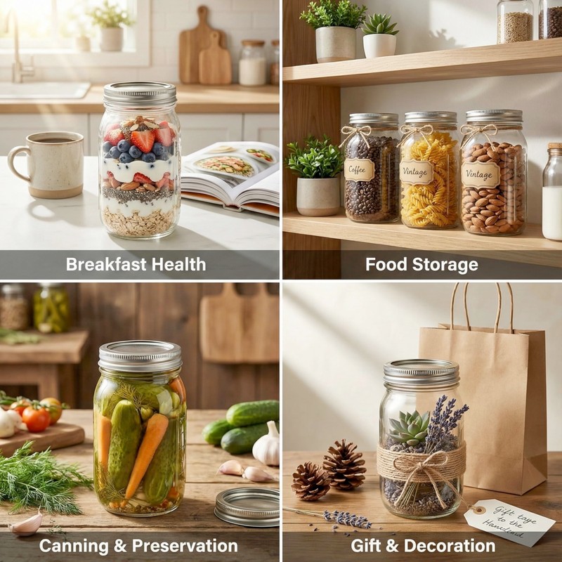 Yokodaza 32 oz Wide Mouth Mason Jars with Airtight Lids