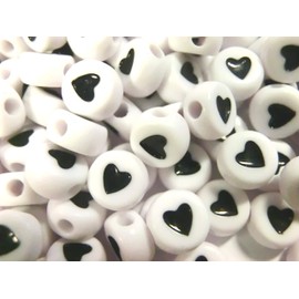 beadsvision 250 Heart Beads White with Black Heart Round 7 mm Acrylic Spacer Craft Beads (250 Heart Beads White Black #14)