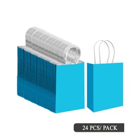 qiqee 24PCS Small Gift Bag with Handles Bulk 8.3x6 x3Inch Gift Bags Lake Blue Bags Multiple Uses (Small Size)