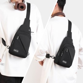 Seoky Rop Sling Bag for Men Women, Small Nylon Crossbody Bag Trendy, Casual Shoulder Chest Bag for Travel Running Hiking Black