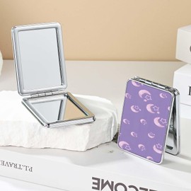 dcdcee Pocket Mirror, Small Travel Mirror with Magnification, Portable Double-Sided Magnifying Cosmetic Mirror for Daily (Purple Moon)