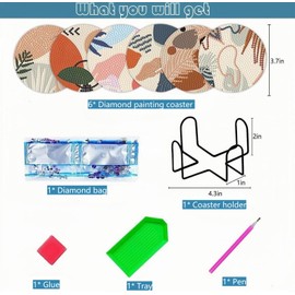 6 Pcs 5D Diamond Painting Coasters Kits with Holder, Diamond Art Coasters Set for Drinks Coffee Table, Diamond Painting kit for Beginners Adults DIY Art Craft Gifts Home Decors (Leaf)