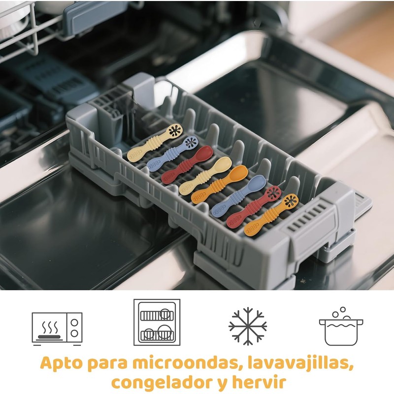 8PCS Juego Cucharas Masticables de Silicona, con Protuberancias para Dentición,
