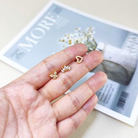 Besyvvin 3pcs Flat Back Helix Tragus Bars Lip Labret Studs Stainless Steel 6mm Cartilage Earring Piercing Flower Butterfly Jewellery Gold