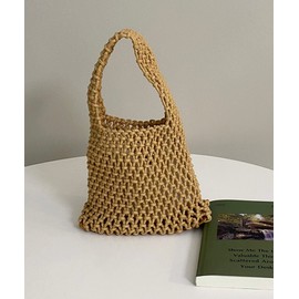 Woven Basket Bag, Women's Basket, Shoulder Bag, Handbag, Lunch Bag, Lunch Tote, Small, Lightweight, Basket Bag, Mini Bag, Drawstring Included, PU Material (Beige)