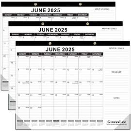 GuassLee Large Desk Calendar 2025,3 Packs 22" x 17" Desktop Wall Calendar 19 Months Wall Planner Runs from Jun. 2025 to Dec. 2026 with Julian Date To-do & Notes Monthly Goals for School Home Office