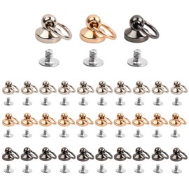 Laughhe 30 Pieces Rivet Stud with Ring 3 Colours Round Pull Ring Rivets Made of Brass Metal Screws Rivet Solid Rivets with Screw Stud Rivets with O Ring for DIY Craft Decor (10 mm)