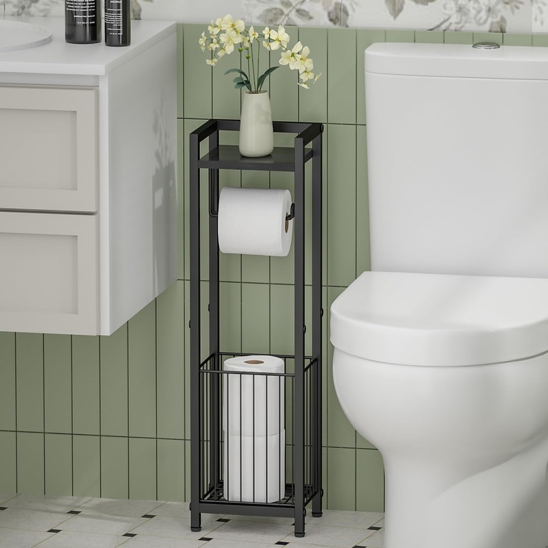 Narrow Side Toilet Paper Holder with Storage Rack - Freestanding