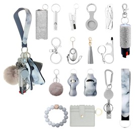 Araafur Wristlet Keychain Set with Wallet Card Holder, Bottle Opener, Car Keychain Accessories for Women (Gray)