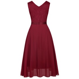 Girls Floral Lace Burdungy Dress Christmas Bridesmaid Vintage Formal Cocktail Party Swallowtail Swing Dresses 8-13 Years